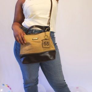 Brown Leather/Corduroy Crossbody Bag